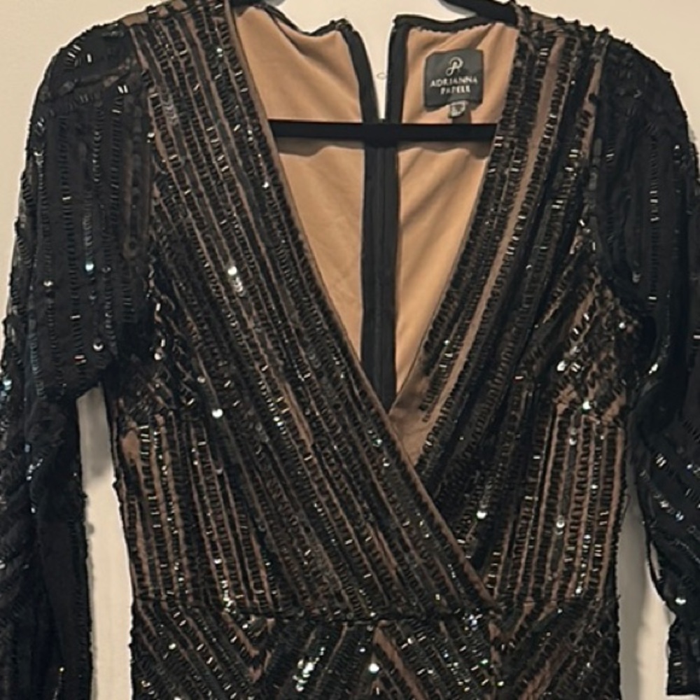 Adrianna Papell Black Sequin Wrap Dress